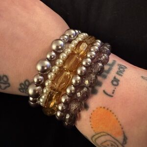 Elegant Gold and Silver Pearl/Beaded Bracelet Set